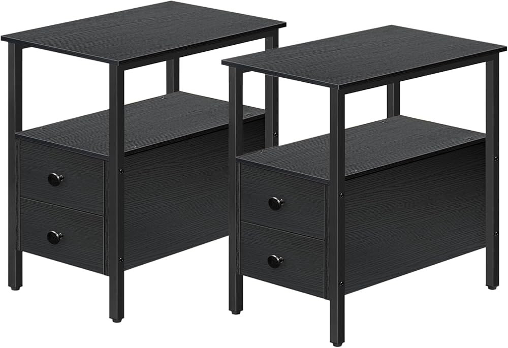 HOOBRO End Table, Set of 2, Recliner Side Table with 2 Drawers and Open Shelves, Narrow Nightstan... | Amazon (US)