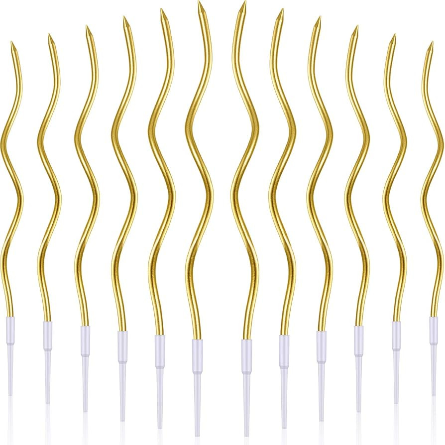 BBTO 12 Pcs Twisted Birthday Candles Spiral Metallic Cupcake Thin Long Cake Candles with Holders ... | Amazon (US)
