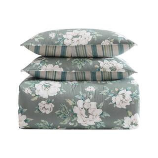 Wisley Floral 7-Piece Sage Green 100% Cotton Full/Queen Comforter Set | The Home Depot