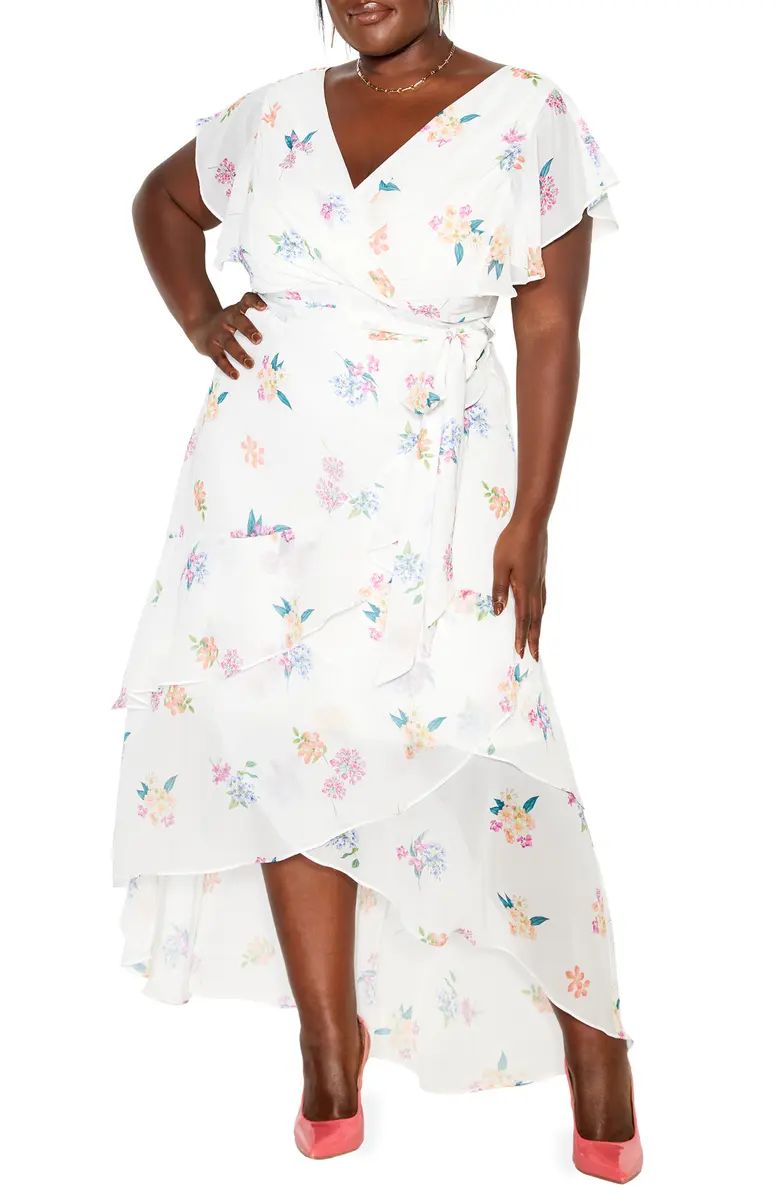 Floral High-Low Faux Wrap Midi Dress | Nordstrom