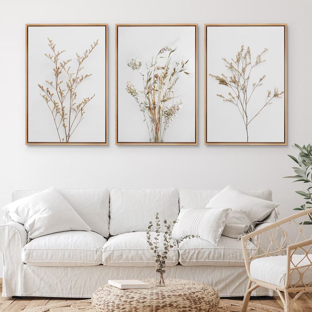 Framed Canvas Wall Art Set of 3 Wildflower Floral Botanical - Etsy | Etsy (US)