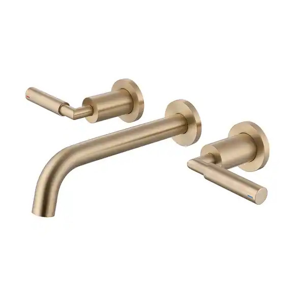 Solid Brass Wall Mounted Widespread 2-Handle Bathroom Faucet With Pop-up Drain Assembly - Brushed... | Bed Bath & Beyond