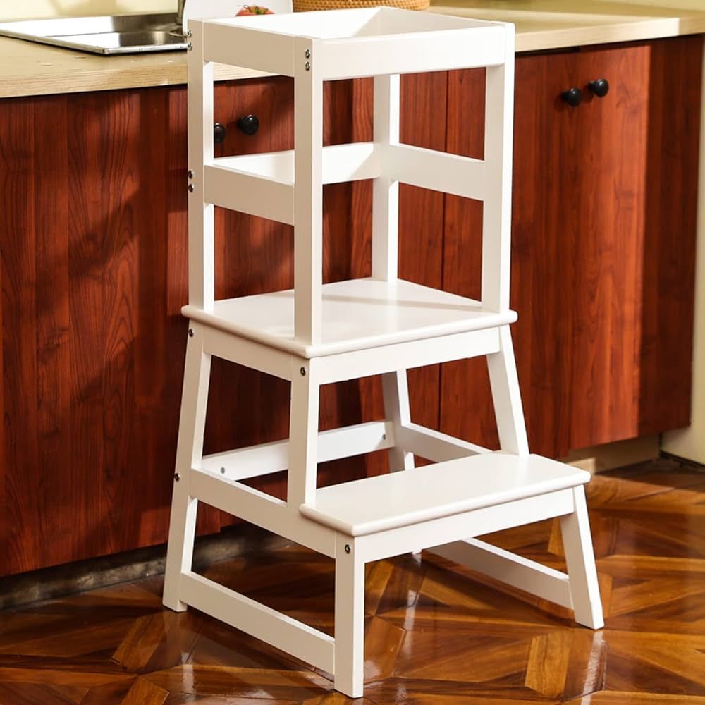 Kids Kitchen Step Stool with Safety Rail,Wooden Toddler Standing Tower for Kitchen Counter, Kids ... | Amazon (US)