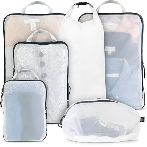 Large Packing Cube Set with See Through Mesh- Compression Packing Cubes Travel Organizers by TRIPPED Travel Gear (White) | Amazon (US)