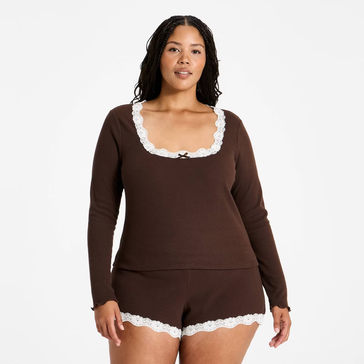 Women's Long Sleeve Waffle Knit Pajama Top - Wild Fable\u2122 Brown 2X | Target