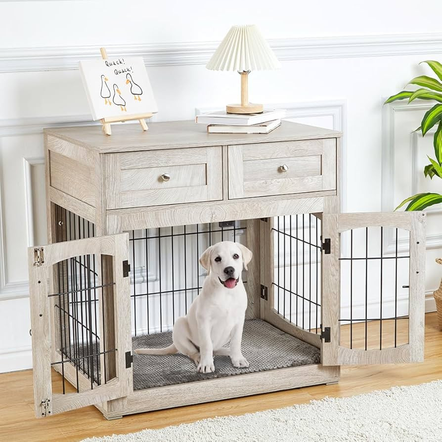 Dog Crate Furniture with 3 Doors,31.5" Large Dog Crate with 2 Drawer & Cushion,Wooden Dog House K... | Amazon (US)