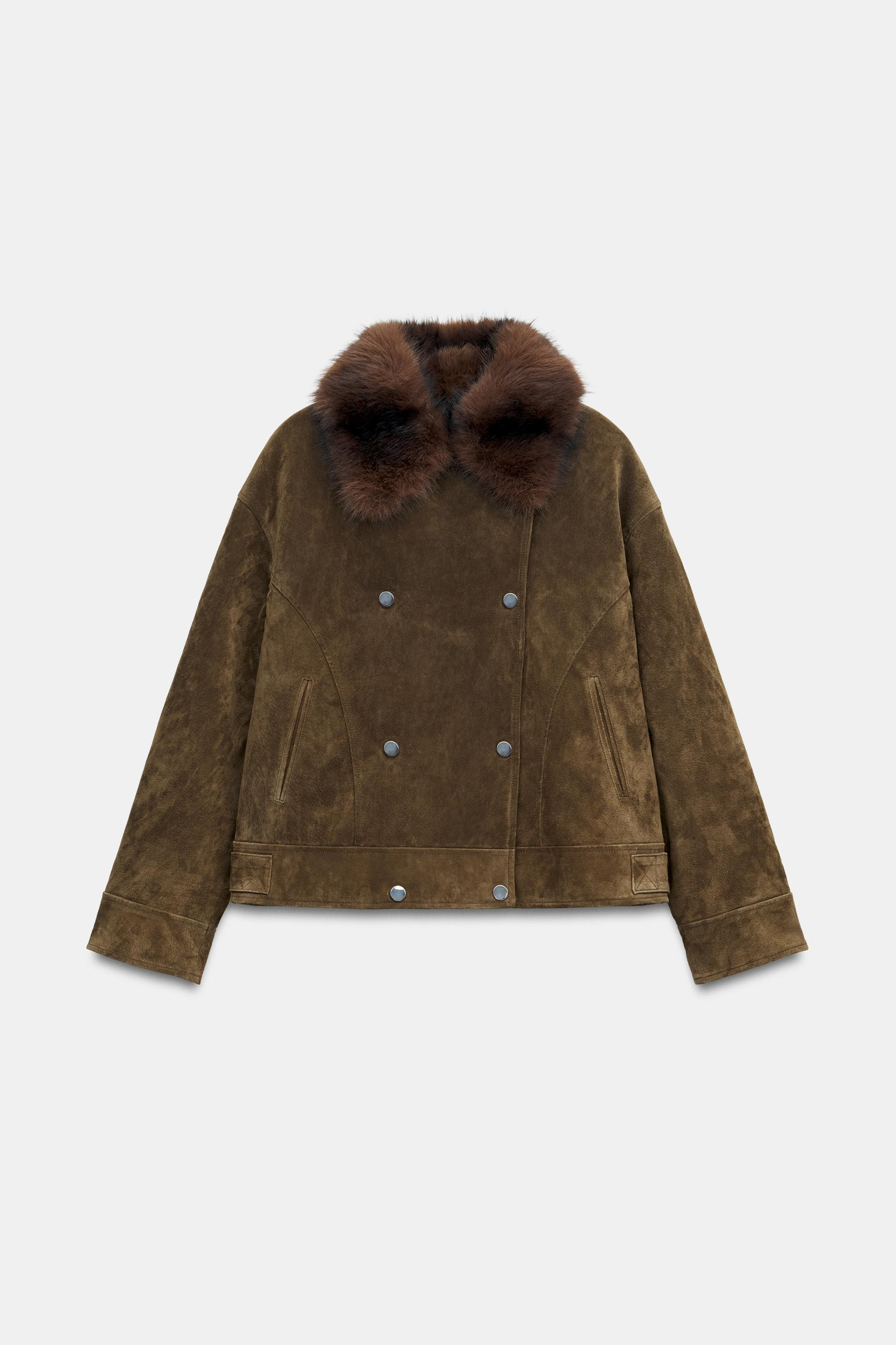 100% LEATHER PUFFER JACKET WITH FAUX FUR COLLAR | Zara UK