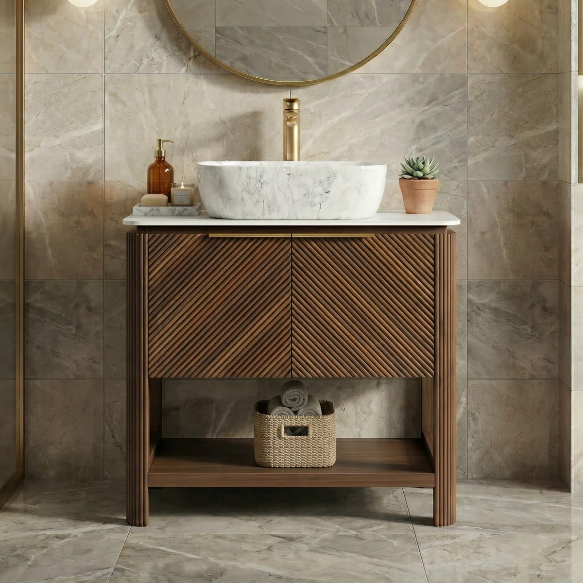 INDIGO 30"Freestanding Bathroom Vanity With Volakas Marble Vessel Sink, Carrara White Sintered St... | Wayfair North America