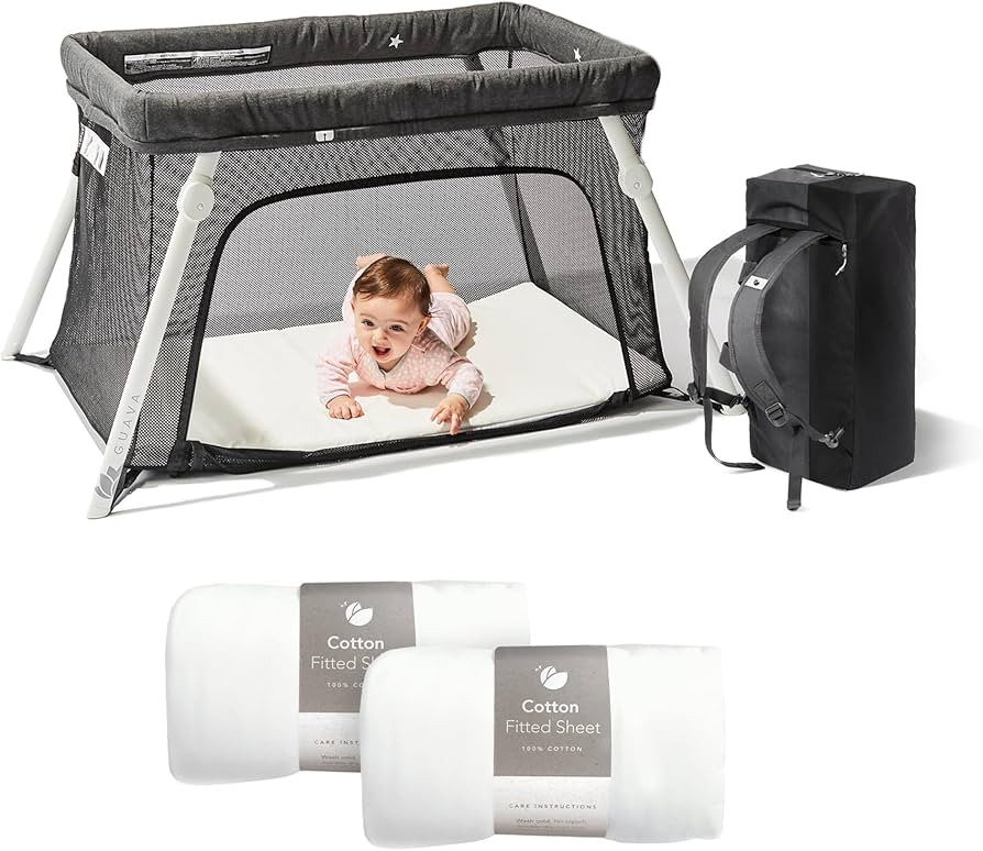 Guava Lotus Travel Crib Bundle with Two Cotton Sheets & Mattress | Play Yard with Lightweight Bac... | Amazon (US)