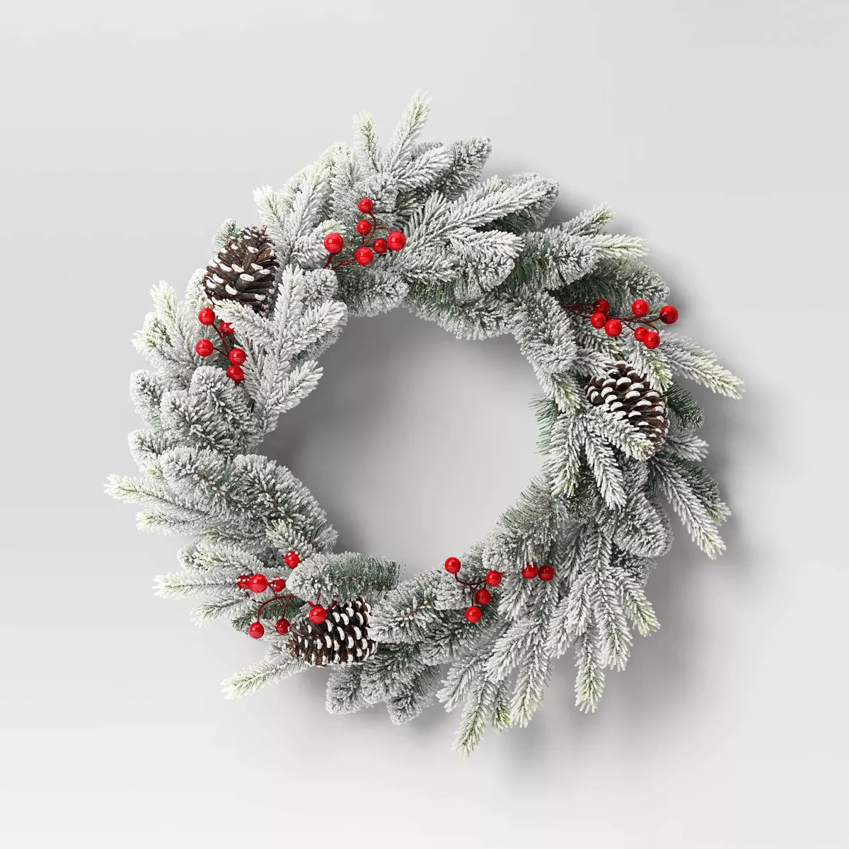 24" Lightly Flocked Pine Artificial Christmas Wreath with Pinecones and Red Berries Green - Wonde... | Target