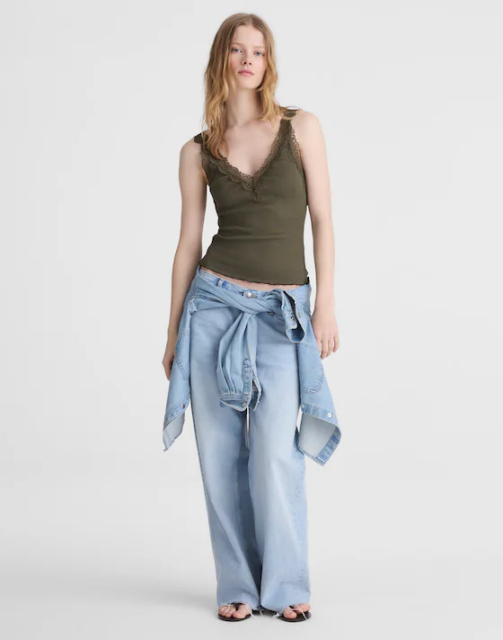 Lace-Trim Ribbed V-Neck Tank | Madewell