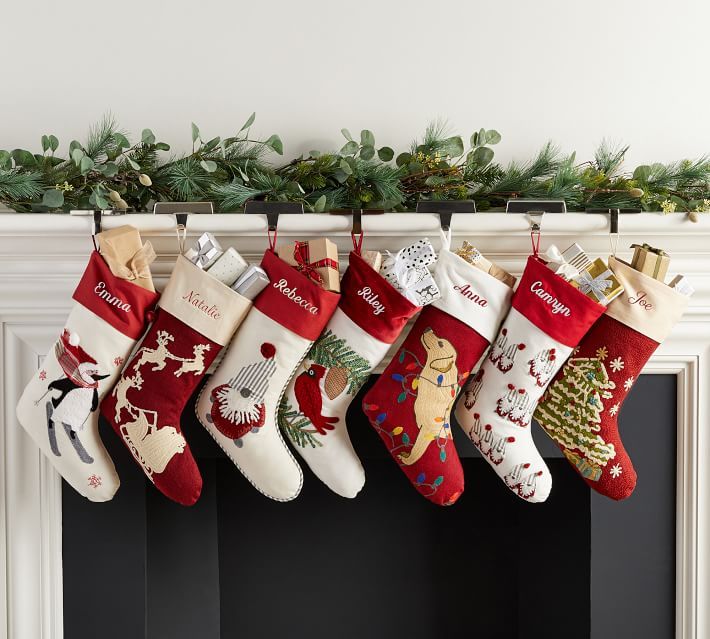 Holiday Icons Crewel Personalized Stockings | Pottery Barn (US)