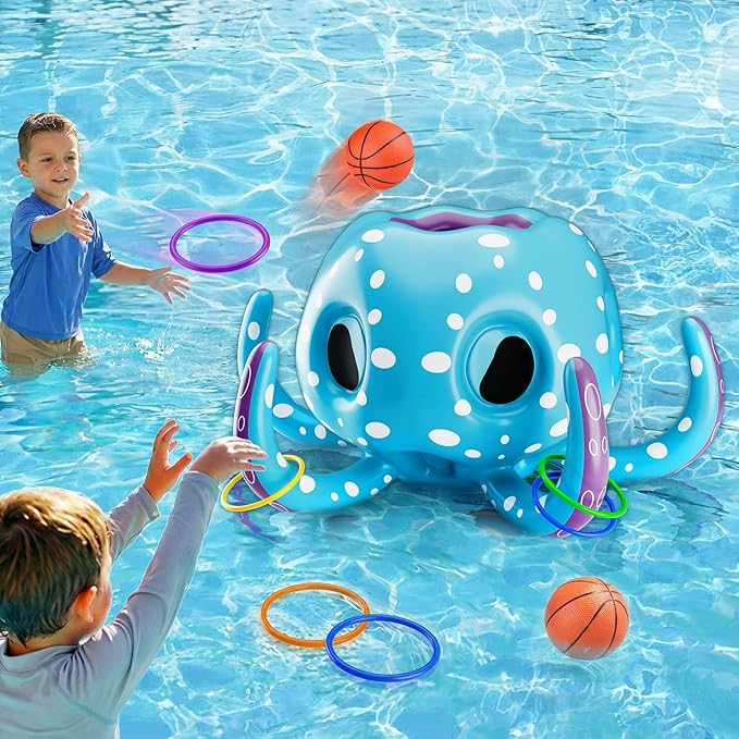 Amazon.com: Funscape Octopus Pool Toys, 2-in-1 Inflatable Floating Pool Game, Basketball Hoop & R... | Amazon (US)