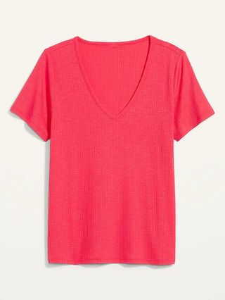 Luxe V-Neck Rib-Knit T-Shirt for Women | Old Navy (US)