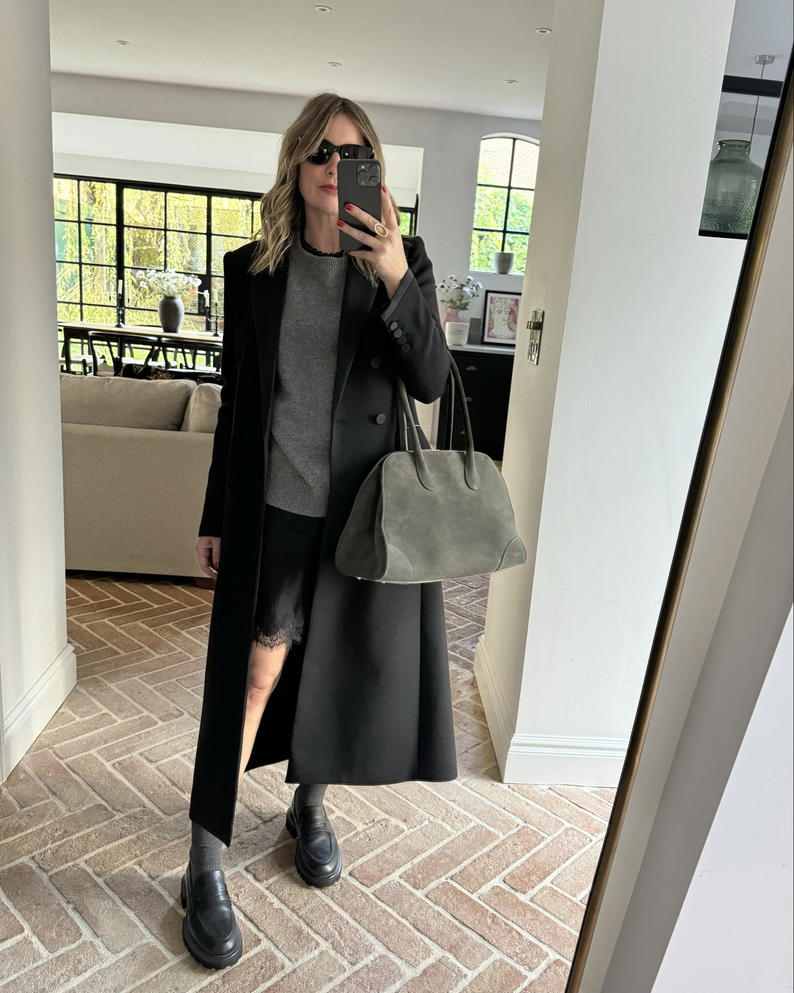 Styling a mini skirt + knitwear | chunky loafers | socks + loafers | lace skirt | silk skirt | tuxedo skirt | cashmere | grey knit 

#LTKautumn #LTKstyletip #LTKworkwear