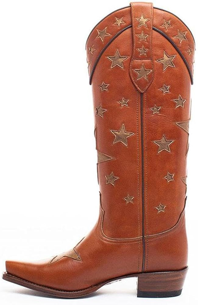 Amazon.com | DREAMCIA Western Cowgirl Boots Black Mid Calf Boots for Women Chunky Heel Fashion Co... | Amazon (US)