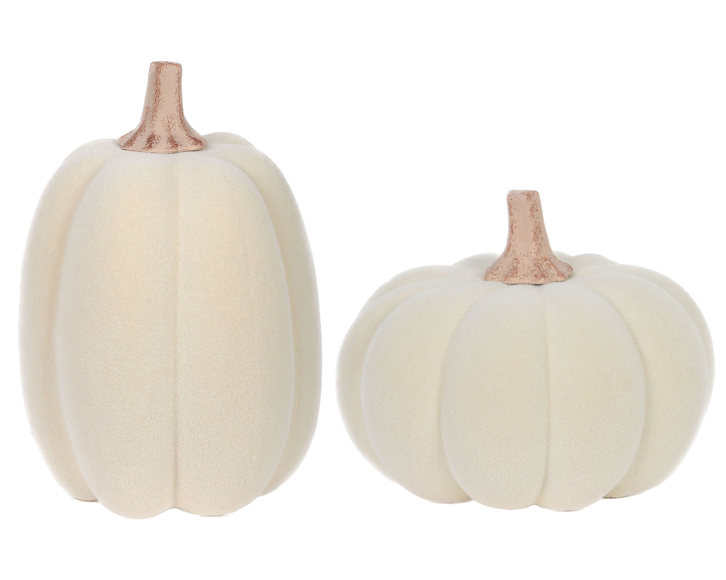 Fall Harvest Cream Flocked Pumpkin Decor, Set of 2, 12.99 in, by Way To Celebrate | Walmart (US)