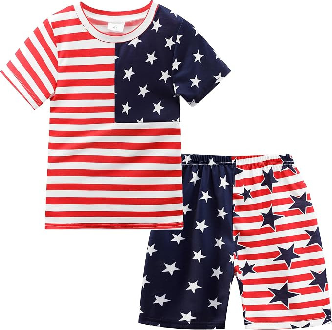 Popshion Boys Pajamas 100% Cotton Toddler 2 Piece Short Sleeve Pjs Kids Summer Sleepwear Clothes ... | Amazon (US)
