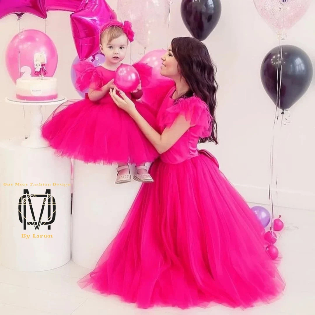 Mother and Daughter Birthday Dress With Puff Sleeve and Pink - Etsy | Etsy (US)