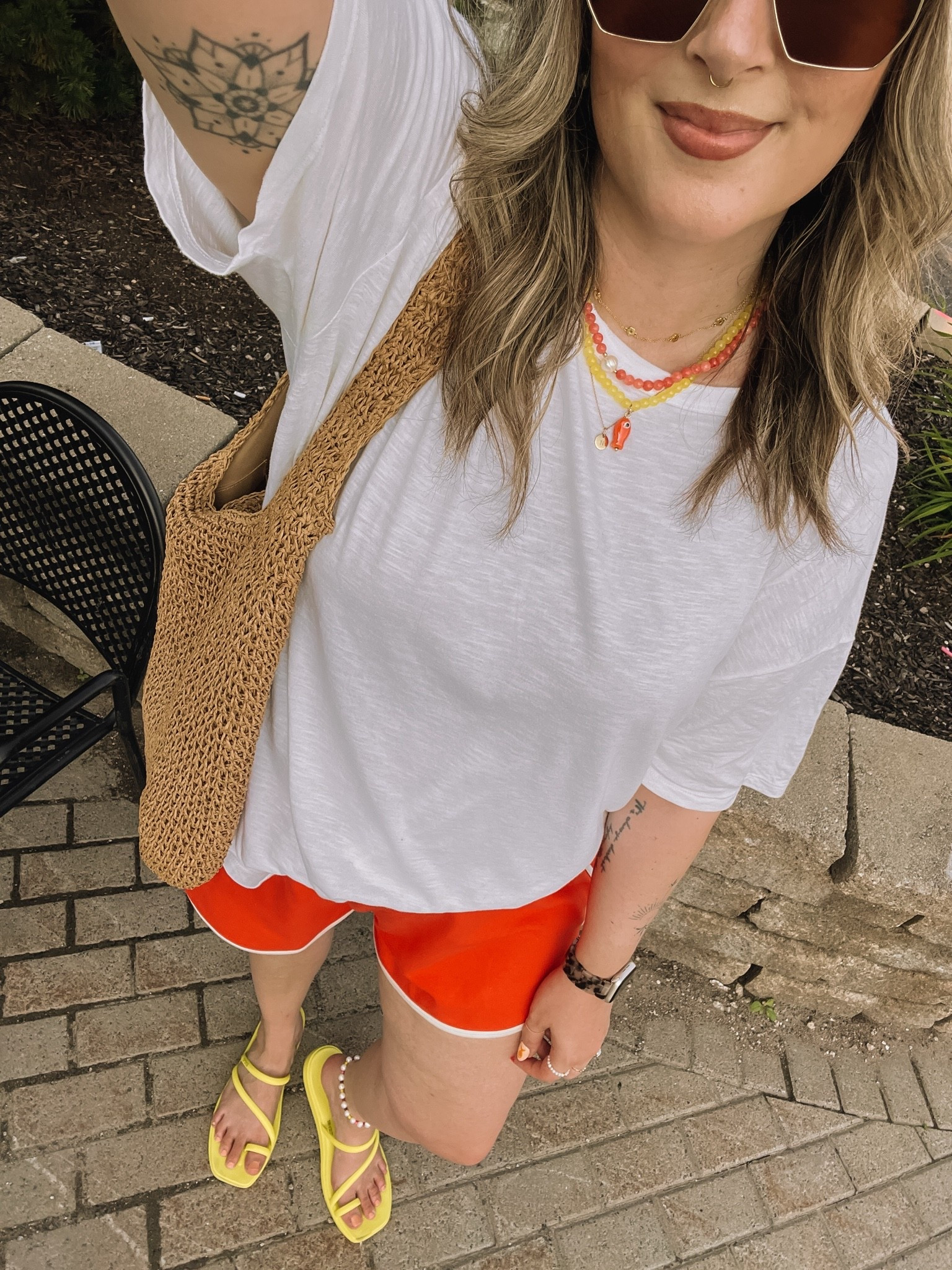 Comfy casual summer outfit! Wearing my usual size L in both the white tee and red orange dolphin shorts. Crocs sandals are super comfy, I’m a 9.5-10 and wear a 10

#LTKsummer #LTKsale #LTKmidsize
