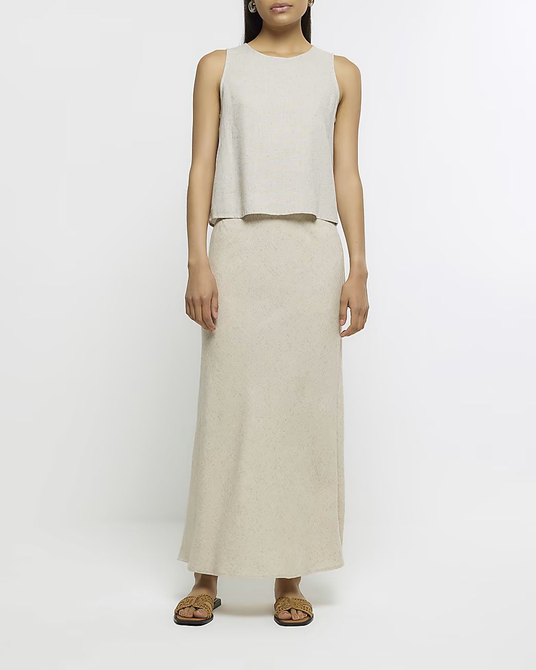 Beige midi skirt with linen | River Island (UK & IE)