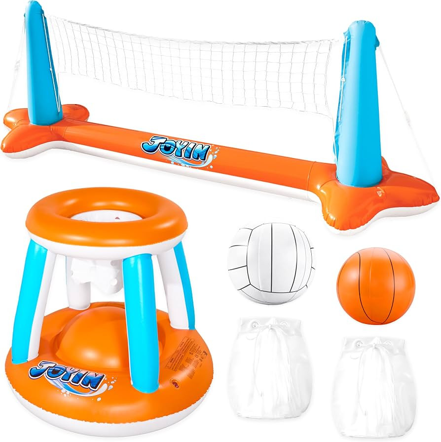 JOYIN Pool Toys Games Set-Inflatable Pool Float Set Volleyball Net & Basketball Hoops, 2 in1 Floa... | Amazon (US)