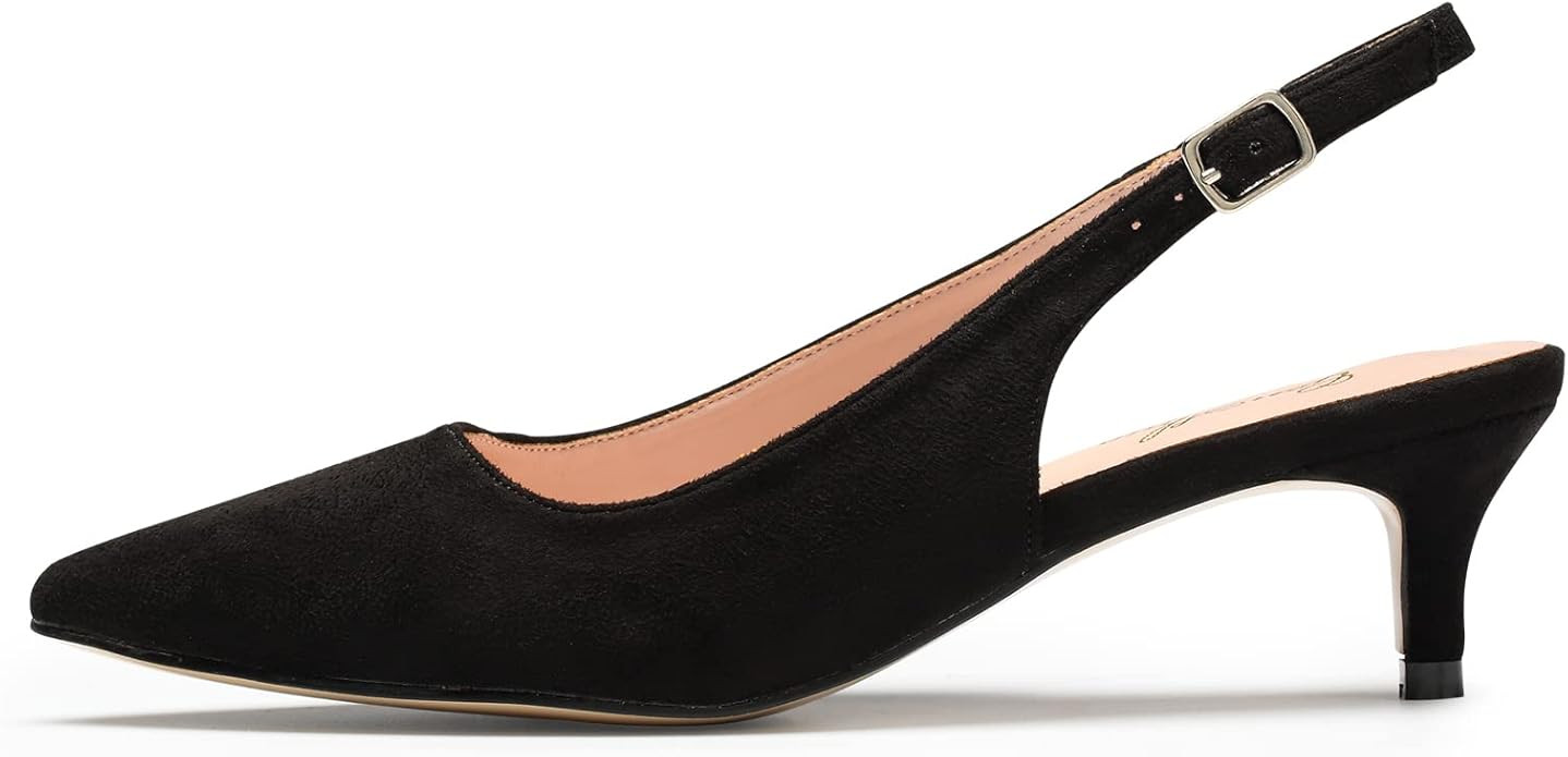 GENSHUO Women's Low Kitten Heel Slingback Ankle Strap Pump Pointed Toe Comfortable Formal Party W... | Amazon (US)
