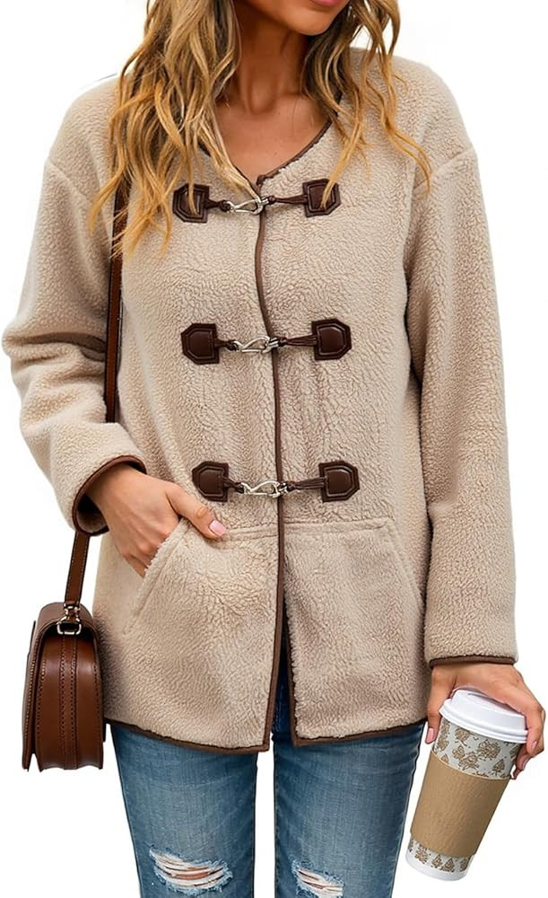 Dokotoo Womens Long Sleeve Jackets Fashion Faux Shearling Oversized Color Block Button Sherpa Jac... | Amazon (US)