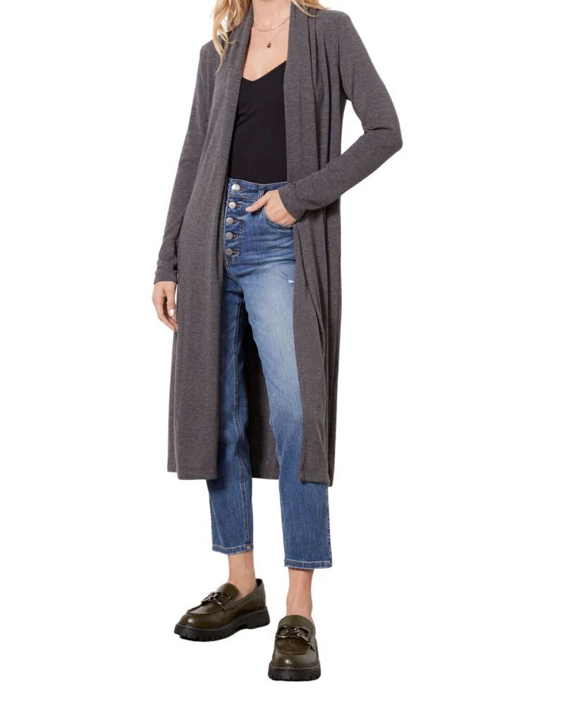 Michael Stars Izzy Longline Open Cardigan in Charcoal | Ambiance