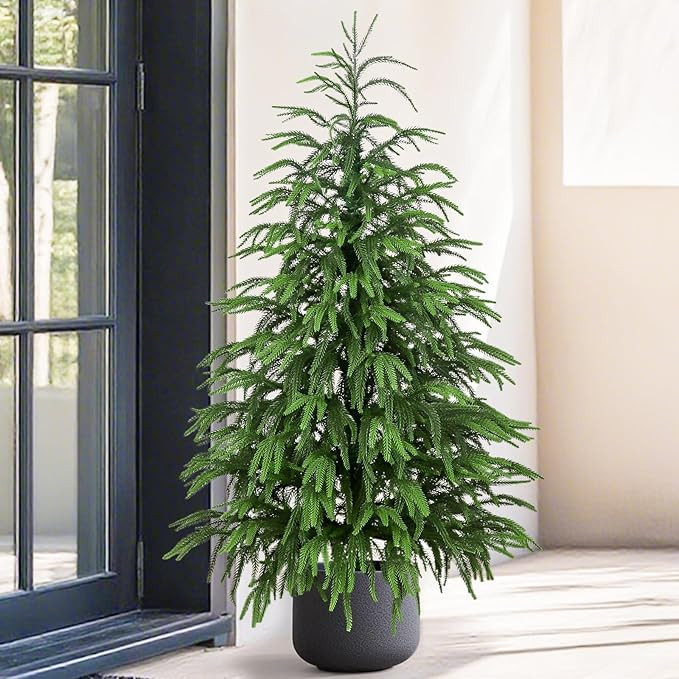 Artificial Norfolk Pine Tree, 4 ft Realistic Christmas Tree, Fake Potted Plants for Front Porch O... | Amazon (US)