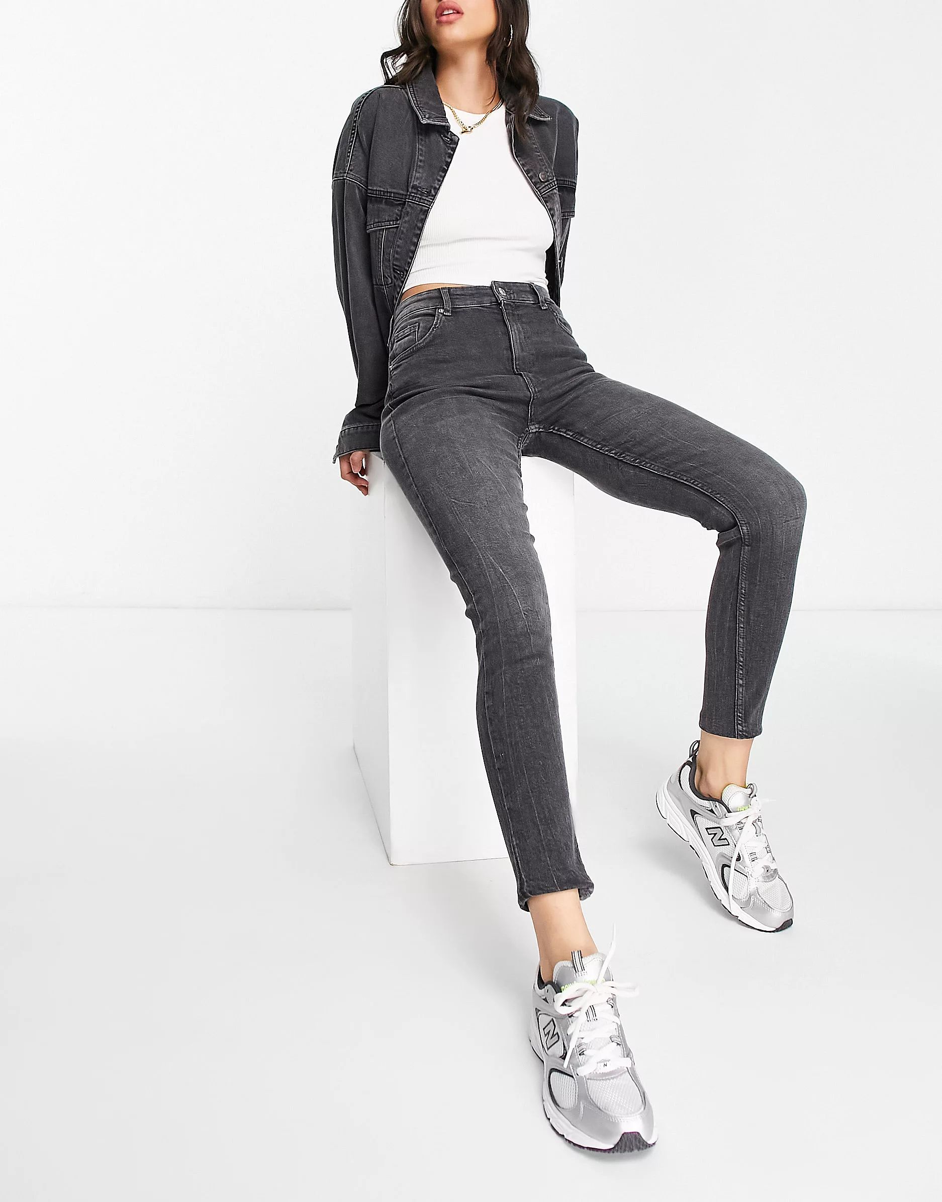 Bershka high waist skinny jeans in gray | ASOS (Global)