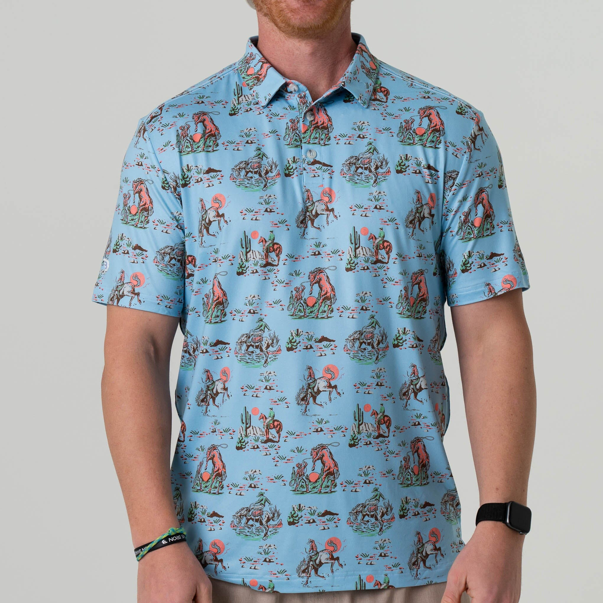 Cowboy Up Blue Performance Polo | BURLEBO | BURLEBO