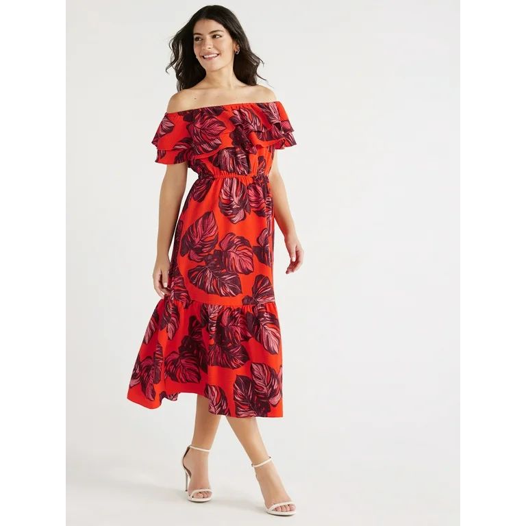 Sofia Jeans Women's and Women's Plus Maxi Dress with Double Ruffle Convertible Neck, Sizes XS-5X | Walmart (US)