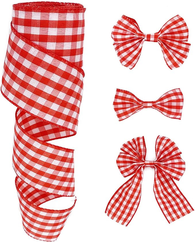 Leecogo Red White Buffalo Check Plaid Wired Ribbon,2 1/2”x10 Yard, Farmhouse Gingham Ribbon for... | Amazon (US)