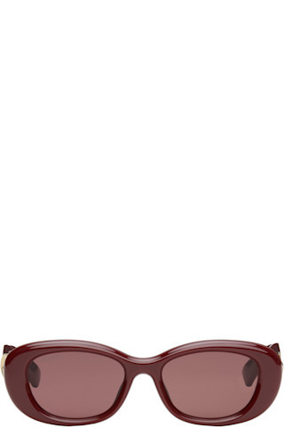 Gucci - Burgundy GG Oval Sunglasses | SSENSE