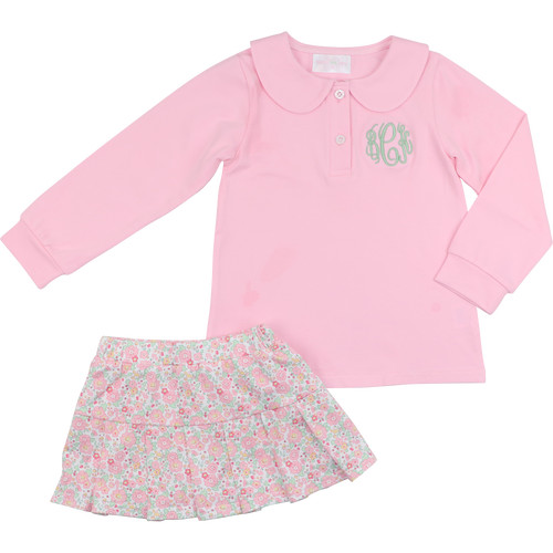 Pink And Green Floral Knit Tennis Skirt Set | Cecil and Lou
