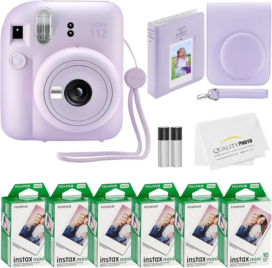 Fujifilm Instax Mini 12 Instant Camera + 60 Photo Prints + Accessories, Lilac Purple | Amazon (US)