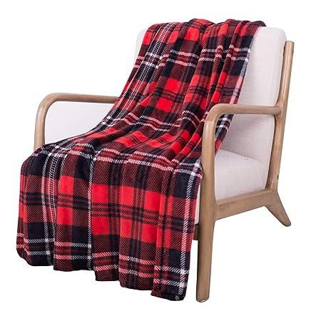 SOCHOW Flannel Fleece Blanket 50 × 60 Inches, All Season Plaid Red/Grey Blanket for Bed, Couch, ... | Amazon (US)