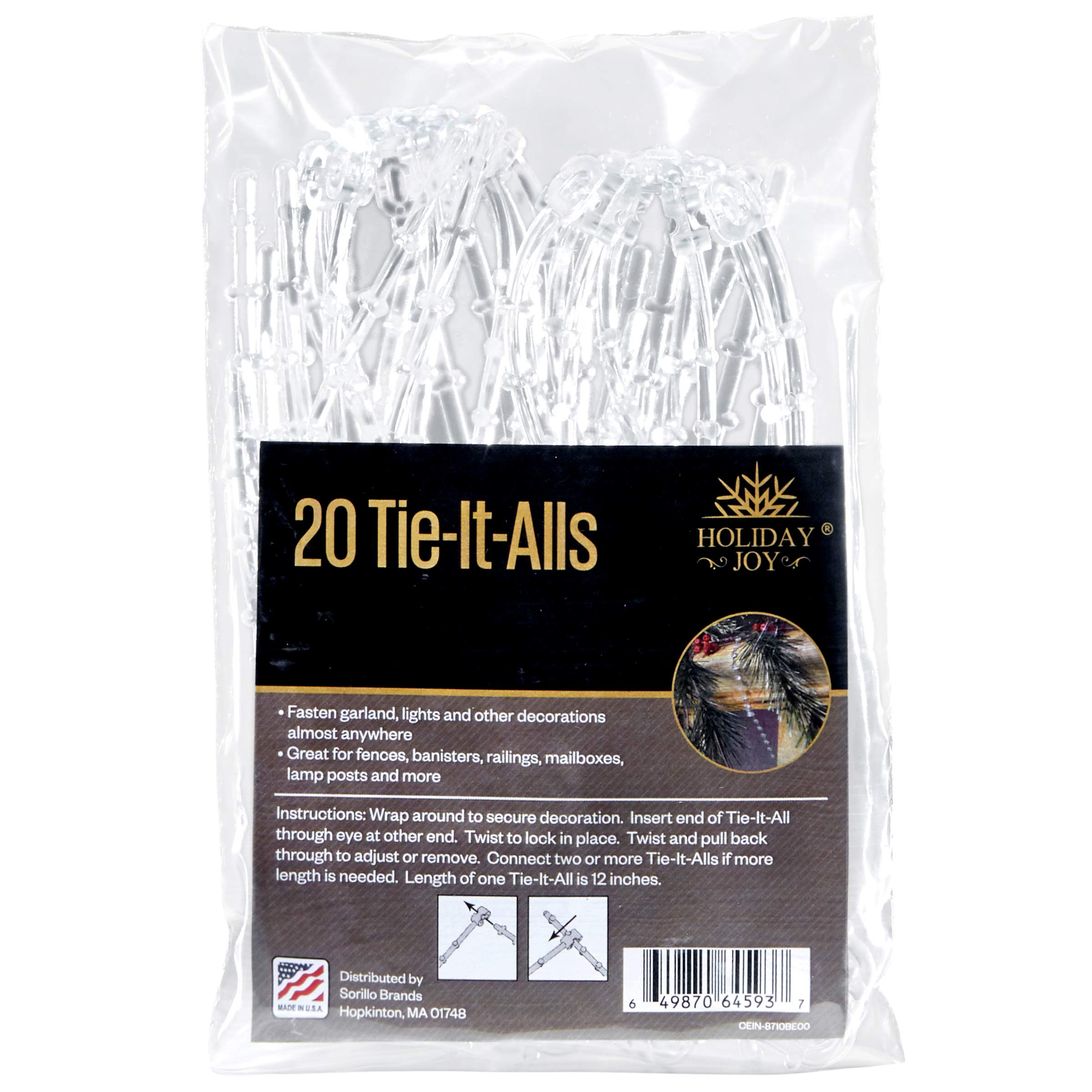 Holiday Joy - 20 Clear Tie-It-All Decoration Hangers - Secures Garlands, Lights, Decorations on Railings, Fences, Lamp Posts | Amazon (US)