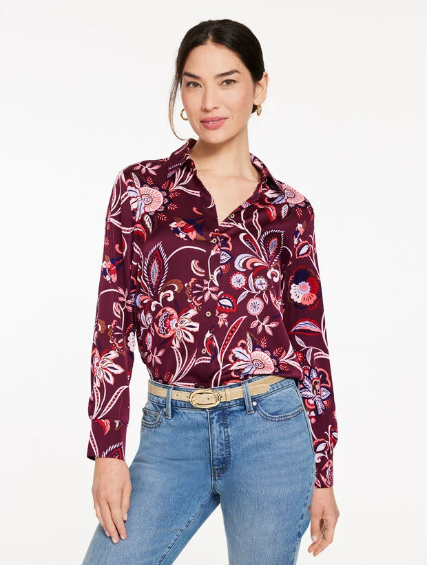 Soft Satin Charmeuse Shirt - Lively Floral | Talbots