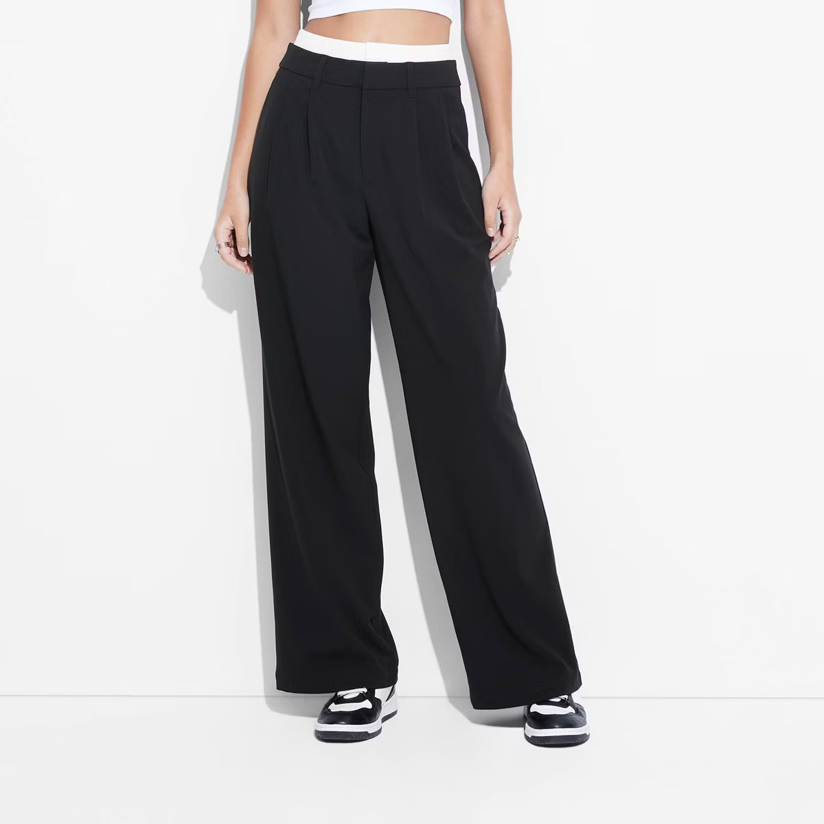 Women's High-Rise Wide Leg Boxer Trousers - Wild Fable™ Black L | Target