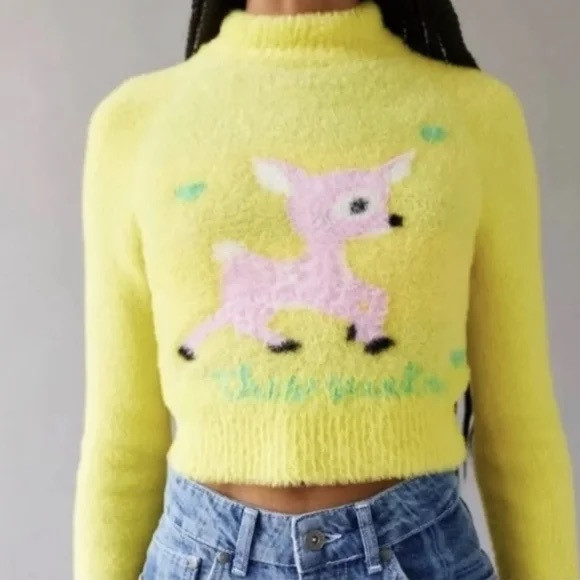 NWOT Urban Outfitters This Sucks Fuzzy Deer Cropped Sweater SZ S Z4 | Poshmark