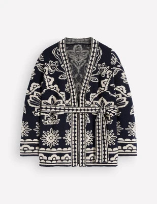 Boden Women's Belted Wrap Knitted Cardigan in Blue | Size XL | Boden (US)