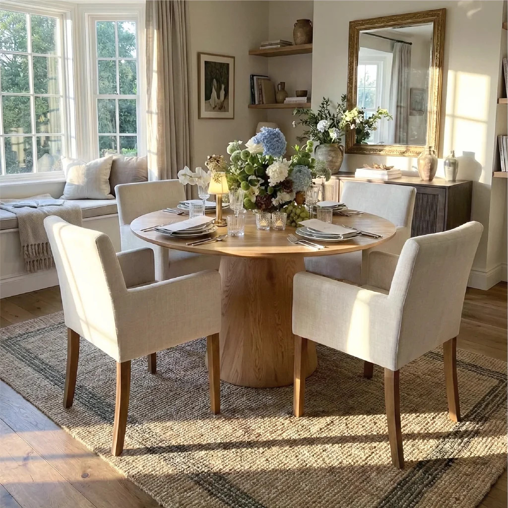 Dwen & North 46" Round Dining Table Set for 4 with Arms (5-Piece) | Pop Maison