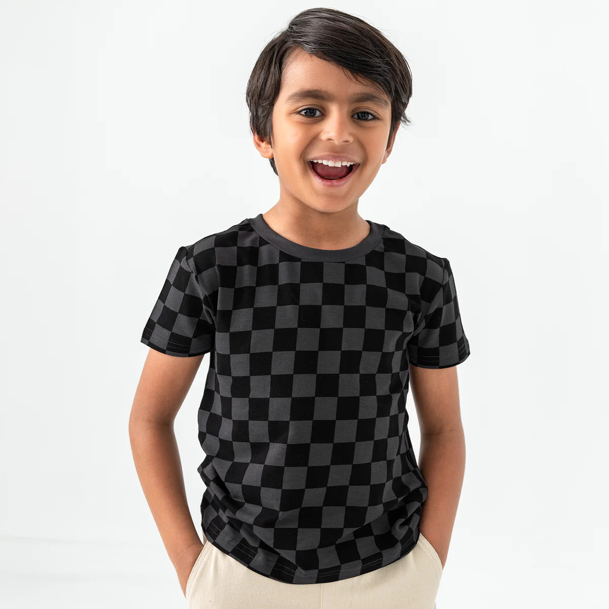 Monochrome Checks Short Sleeve Relaxed Tee | Little Sleepies