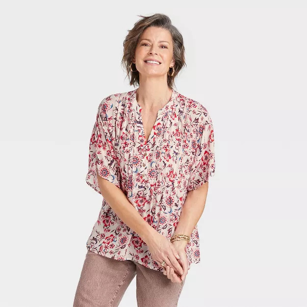 Women's Short Sleeve Henley Blouse - Knox Rose™ | Target