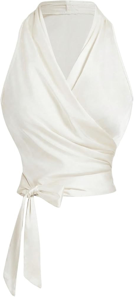 SHENHE Women's Satin Wrap Ruched Tie Side Tank Top Deep V Neck Sleeveless Elegant Blouse | Amazon (US)