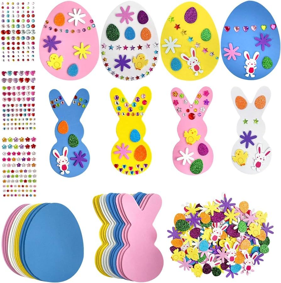 Llxieym Easter Foam Stickers Egg Rabbit Foam Stickers for Easter Crafts Kit with Rhinestones (184... | Amazon (US)