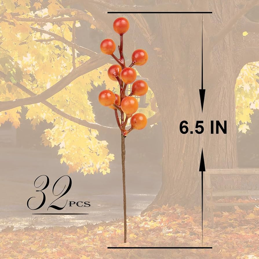 LLZLL Artificial Berry Stems 32 Pack Fall Floral Picks and Sprays 6.5 Inch Small Orange Berry Bra... | Amazon (US)