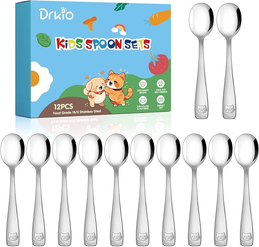 DRKIO Stainless Steel Toddler Spoons Set - 12 Pieces Kids Spoons Set Children Safe Food Grade Kid... | Amazon (US)